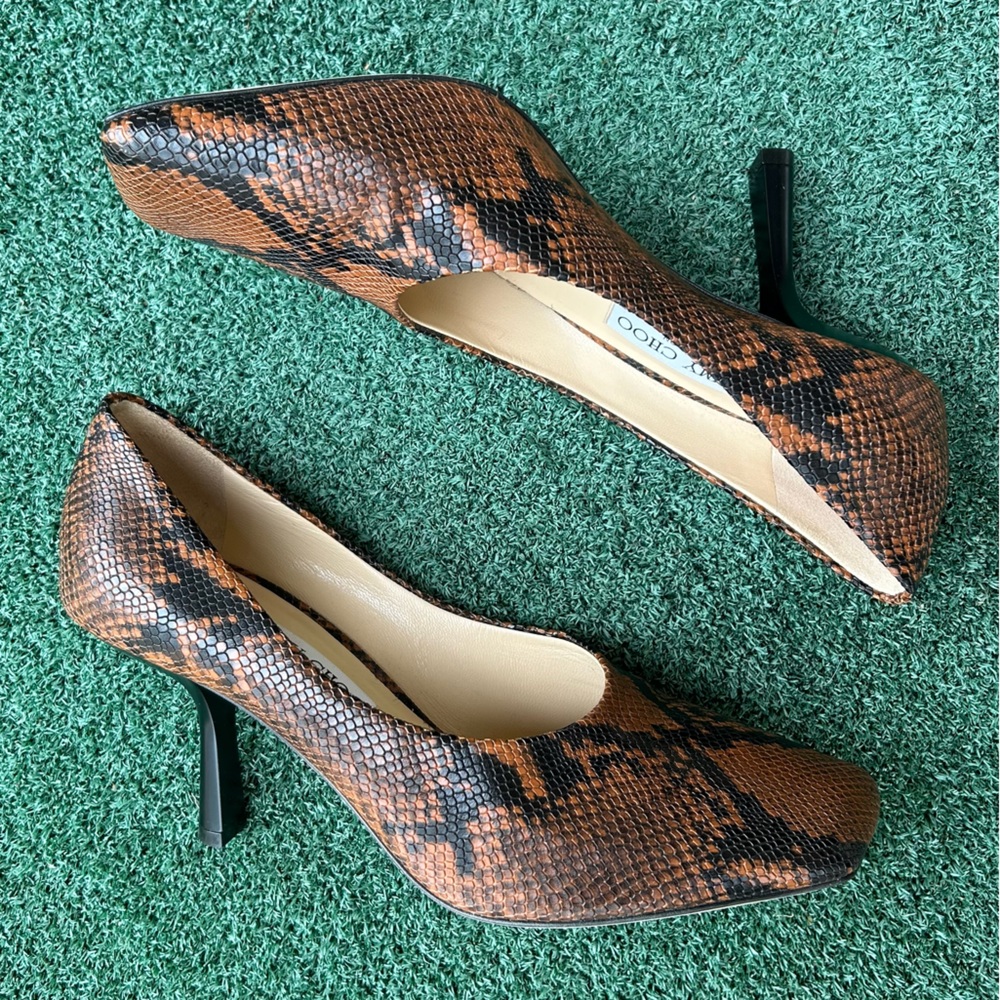 Jimmy Choo Marcela Snake Print Heel Leather Brown Black 39.5 - Picture 14 of 14